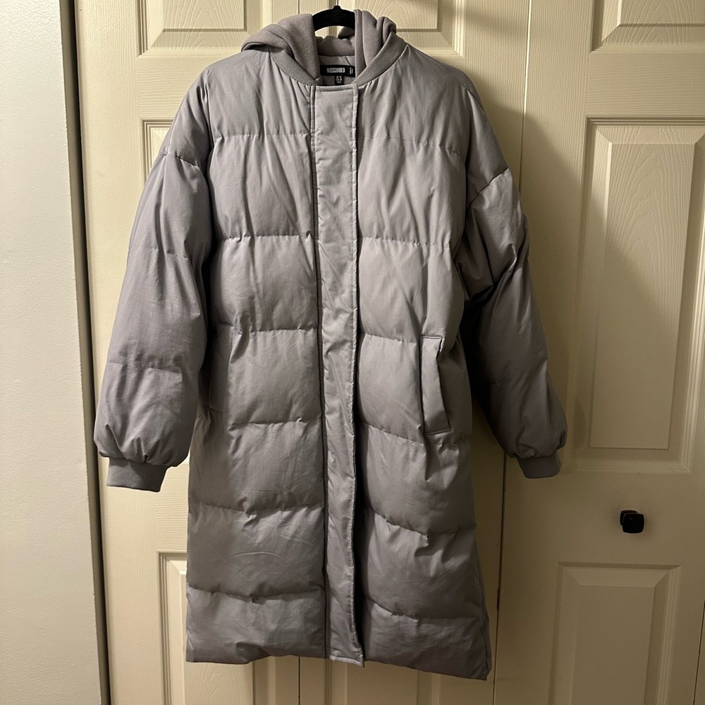 Missguided Light Gray Long Puffer Jacket - image 1